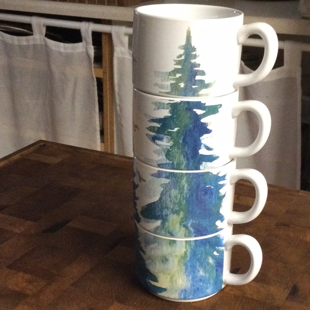Stackable Tree Design Mugs - Blue and Green